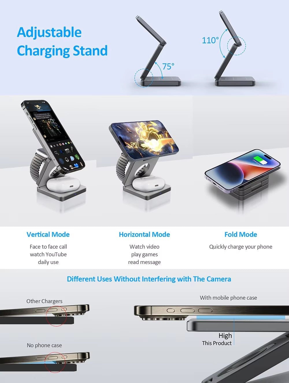 Mediatech 3 In 1 15W Fast Magnetic Wireless Charging Android dan iPhone - 669285
