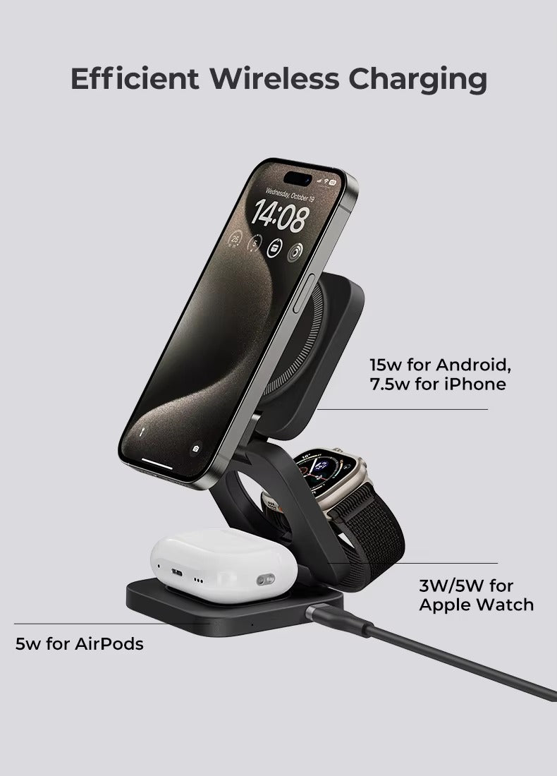 Mediatech 3 In 1 15W Fast Magnetic Wireless Charging Android dan iPhone - 669285