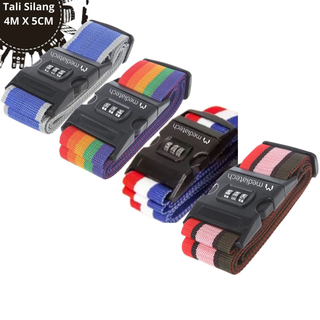 Mediatech Sabuk Pengaman Koper Dengan Kode Angka Luggage Strap Suitcase Belt X Cross Luggage Strap Belt LOCK - 453 grs - 470018LOCK