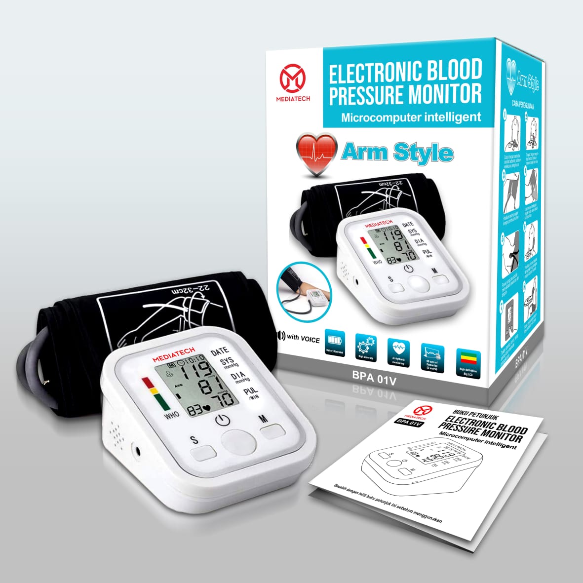 Mediatech Tensimeter Lengan Atas Dengan Suara Alat Cek Tekanan Darah Otomatis BPA 01v - B460060