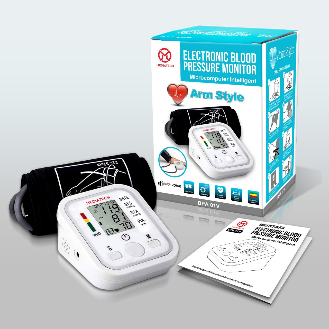 Mediatech Tensimeter Lengan Atas Dengan Suara Alat Cek Tekanan Darah Otomatis BPA 01v - B460060