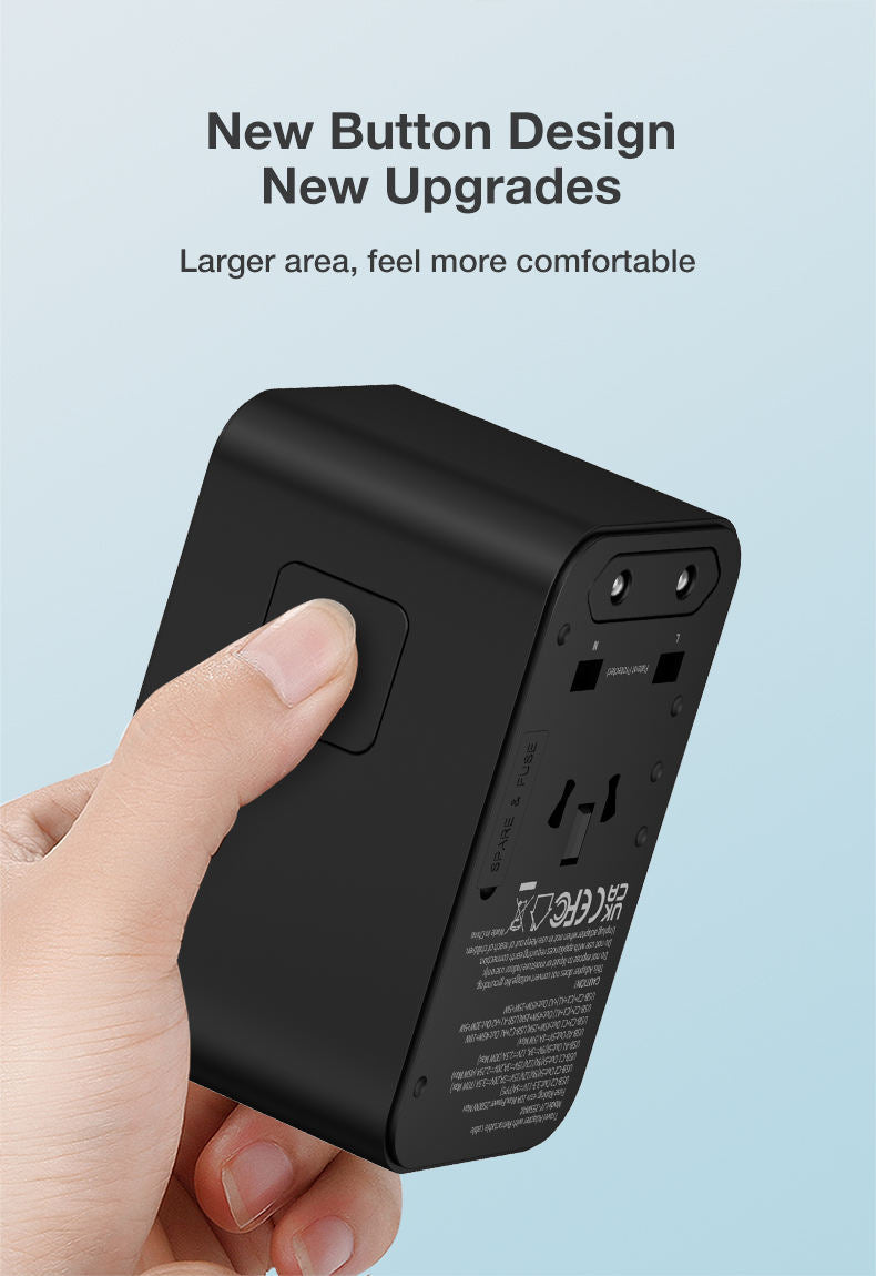 Mediatech Universal GaN Travel Adaptor MT-809 70W Fast Charging With Cable All Black 630006AB