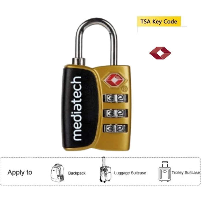 Mediatech Gembok Koper TSA - Kombinasi 3 Dial Padlock TSA TL 02 - 470022GOLD
