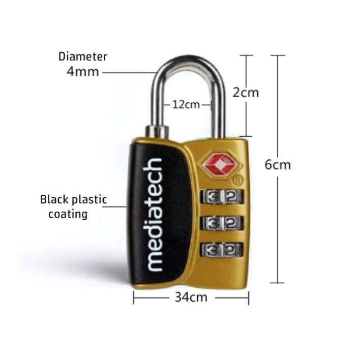 Mediatech Gembok Koper TSA - Kombinasi 3 Dial Padlock TSA TL 02 - 470022GOLD