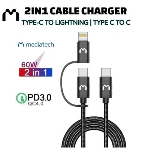 Mediatech Kabel Data Fast Charging 2 in 1 Type C to C + Lightning CCL 68 1m 649793BLACK