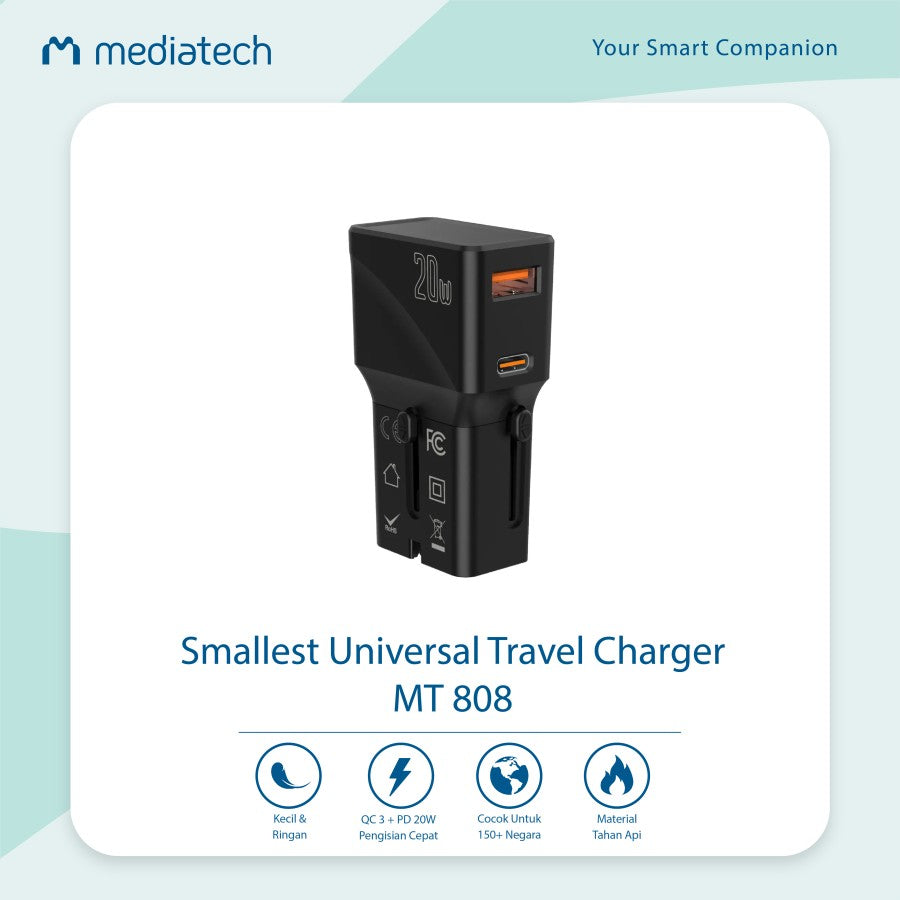 Mediatech Mini Travel Adaptor MT - 808 (USBA + USBC) - 630004