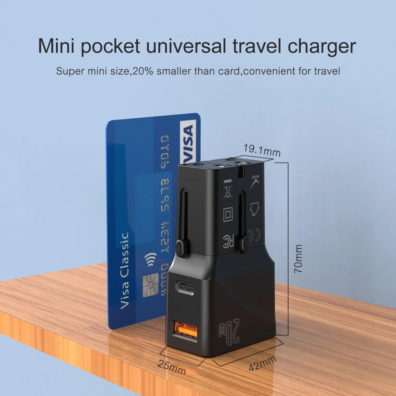 Mediatech Mini Travel Adaptor MT - 808  (USBA + USBC) - 630004