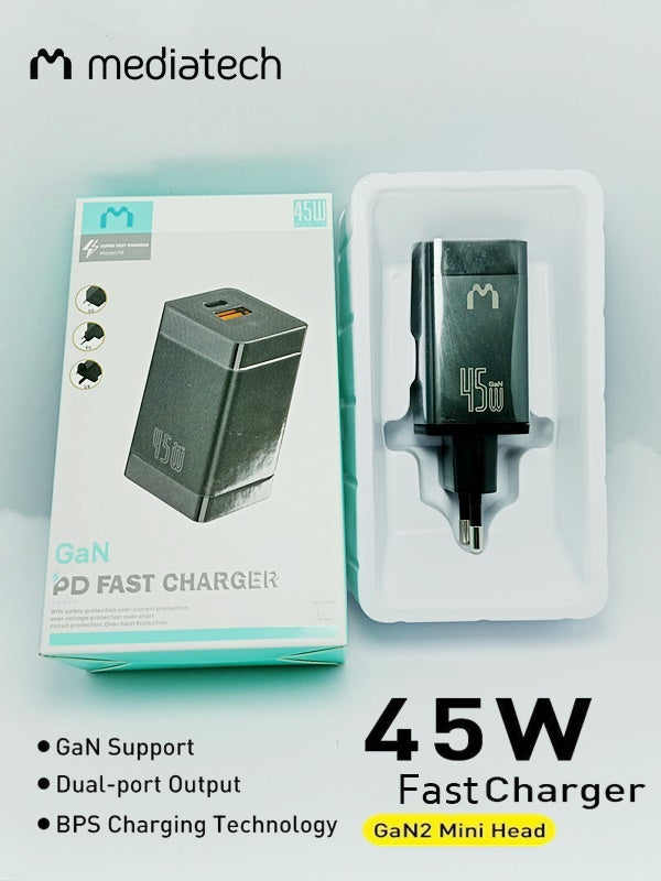 Mediatech Mini Travel Charger 45W 1C+1A Black 630009BLACK