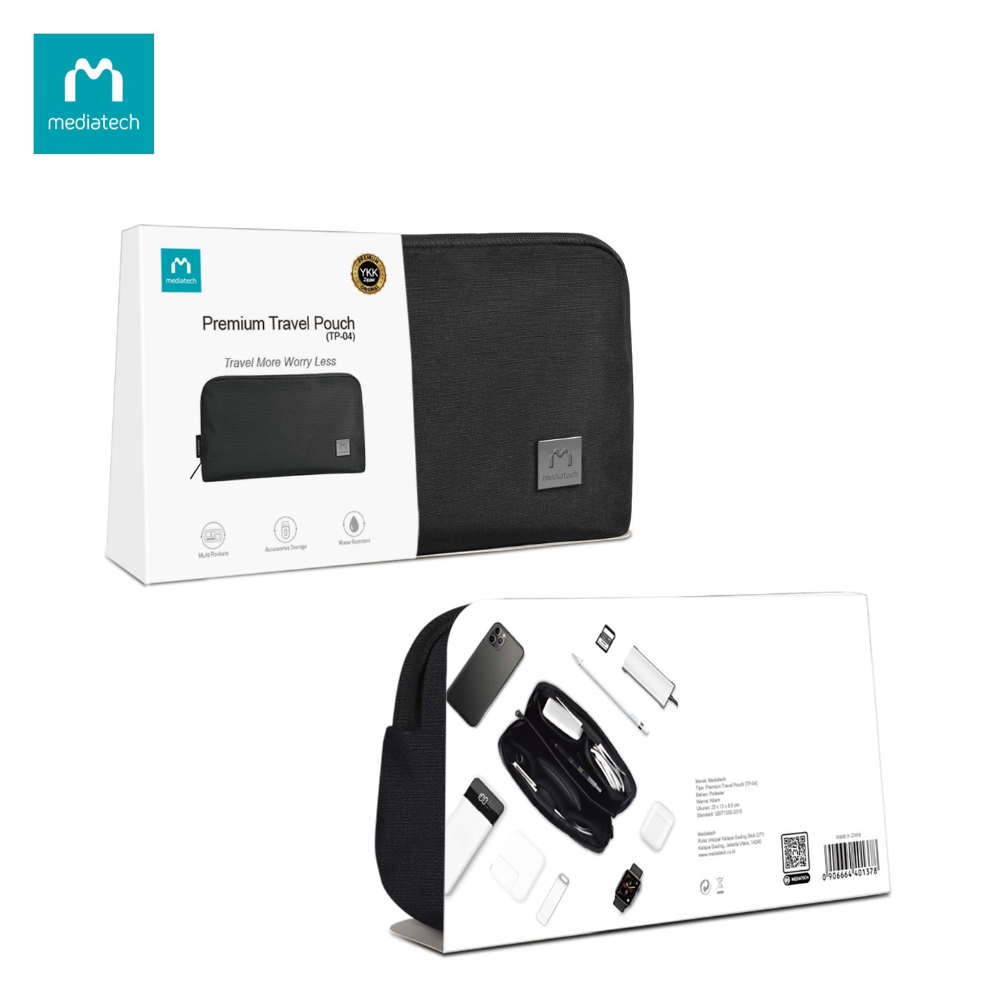 Mediatech Premium Travel Pouch organizer Tas Travel TP 04 - 440137BLACK