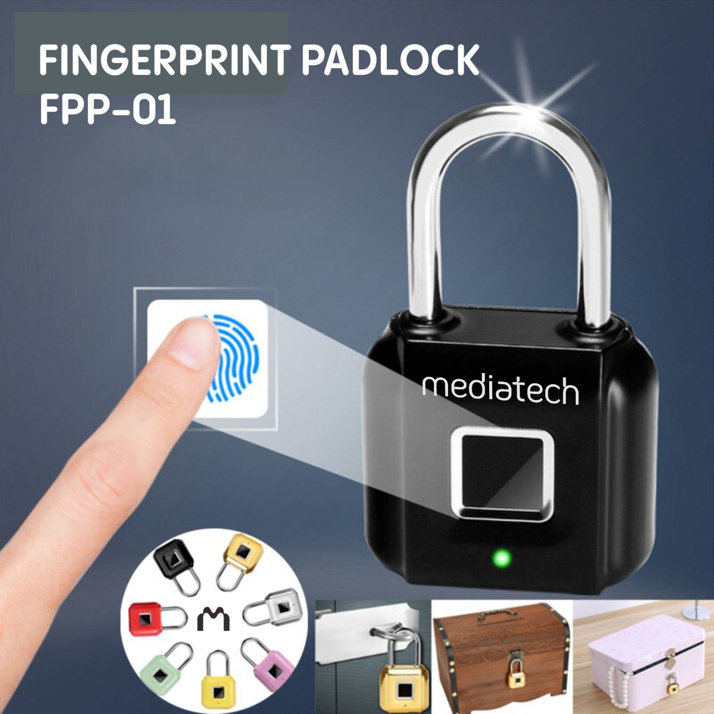 Mediatech Finger Print Padlock FPP - 01 Gembok koper sidik jari- 470026