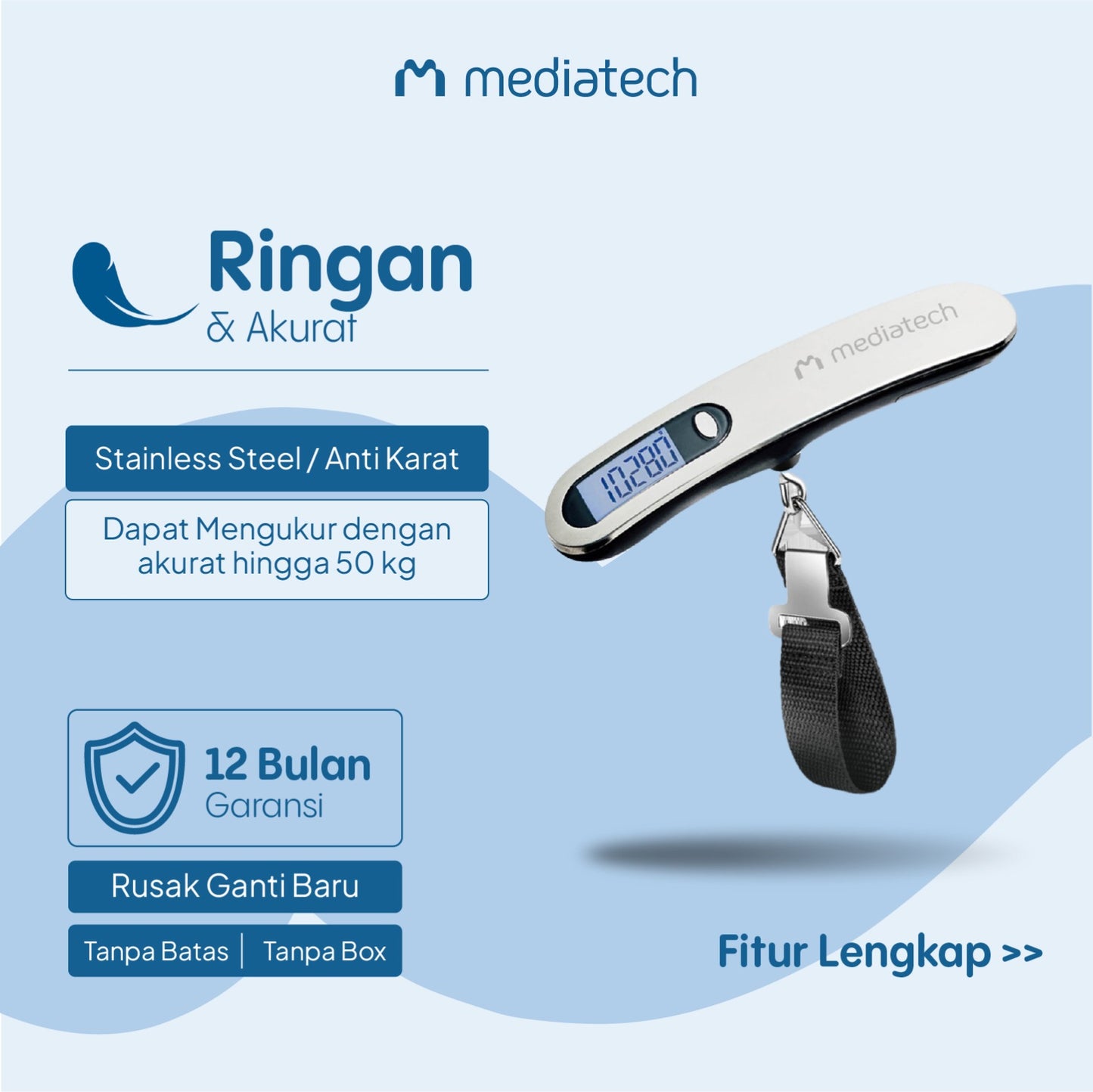 Mediatech Premium Stainless Steel Luggage Scale LS -220 Timbangan Koper - 470014