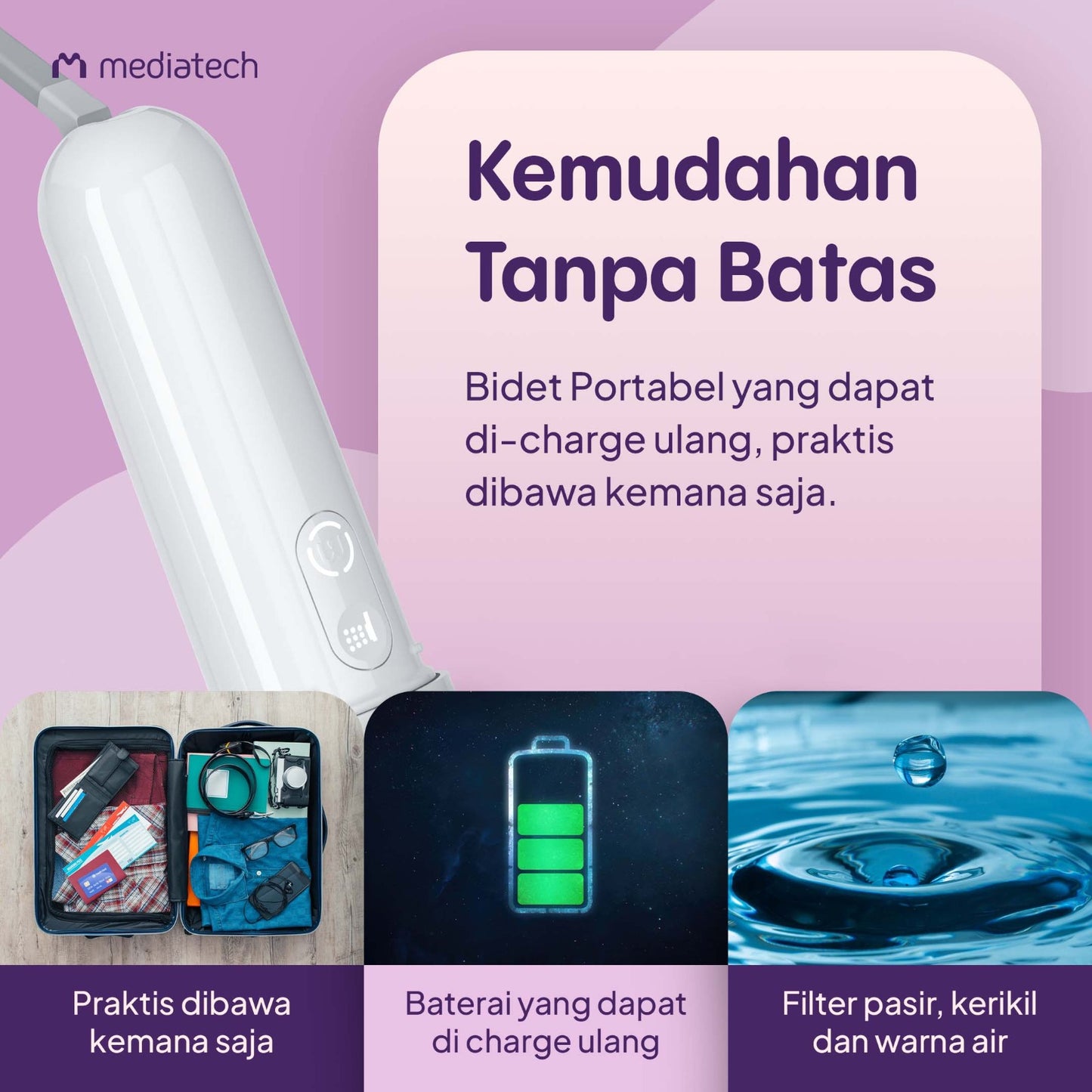 Mediatech Travel Rechargeable Portable Bidet 82573