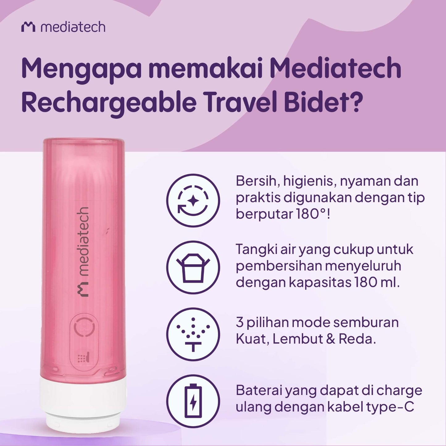 Mediatech Travel Rechargeable Portable Bidet 82573