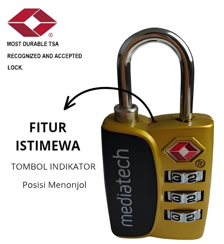Mediatech Gembok Koper TSA - Kombinasi 3 Dial Padlock TSA TL 02 - 470022GOLD