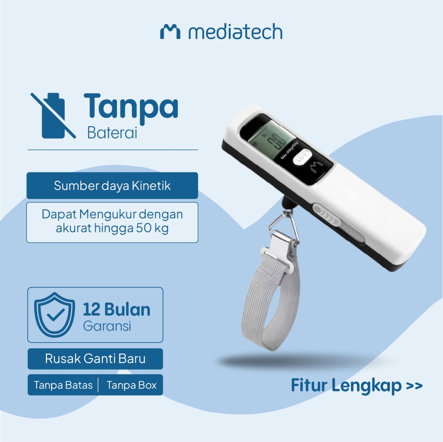 Mediatech Kinetic Luggage Scale timbangan koper digital tanpa baterai KLS01 - 470012