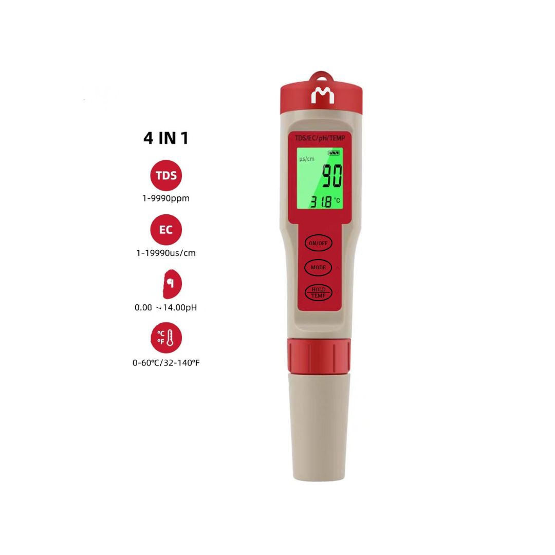 Mediatech PH TDS EC Temp Meter Waterproof Auto Calibrate ATC 9908 merahabu - B1900134