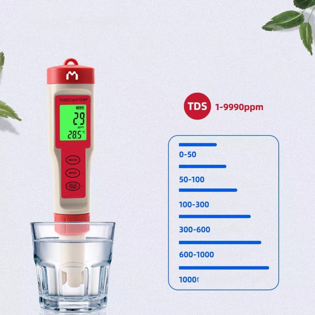Mediatech PH TDS EC Temp Meter Waterproof Auto Calibrate ATC 9908 merahabu - B1900134