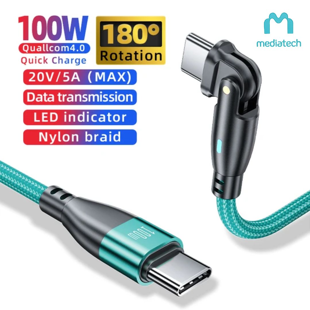 Mediatech Kabel Data Rotasi Fast Charging 100W Type C to C RCC 100 1Meter - 649791GL