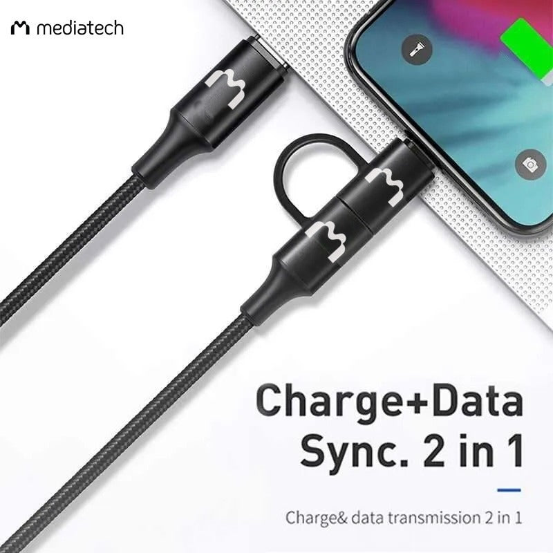 Mediatech Kabel Data Fast Charging 2 in 1 Type C to C + Lightning CCL 68 1,2 m 649793BLACK