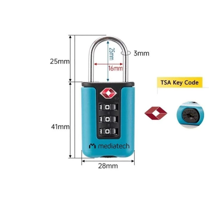 Mediatech Gembok Koper TSA - Kombinasi 3 Dial Padlock TSA TL 01