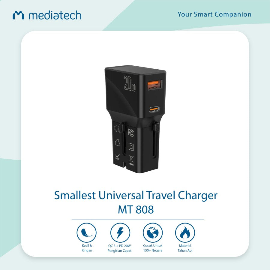 Mediatech Mini Travel Adaptor MT - 808  (USBA + USBC) - 630004