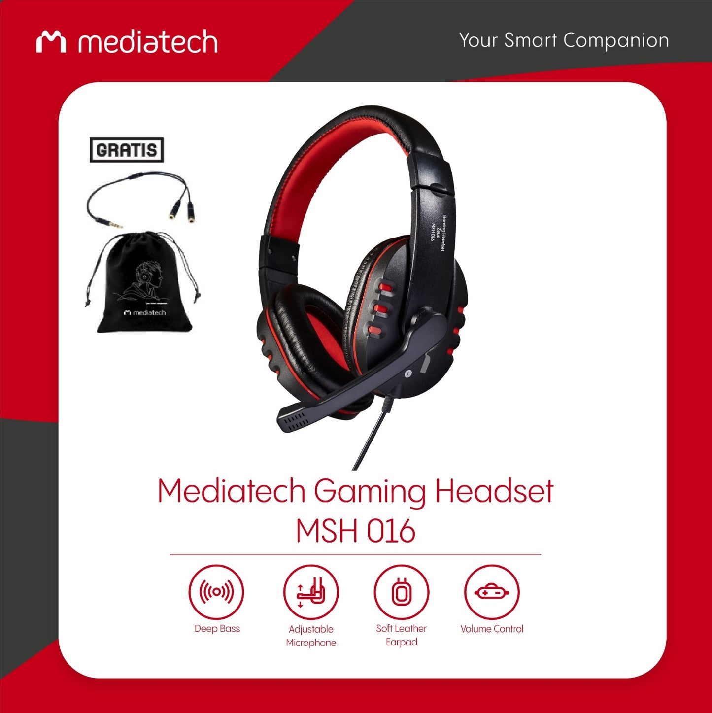 Mediatech ZEUS Gaming Headset MSH 016 + mic splitter + pouch -56019