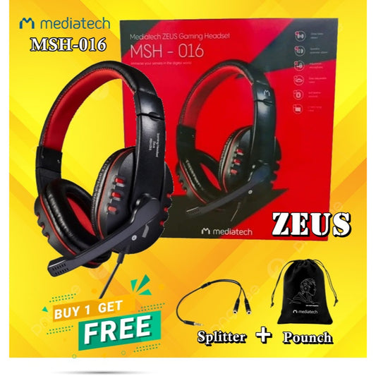 Mediatech ZEUS Gaming Headset MSH 016 + mic splitter + pouch -56019