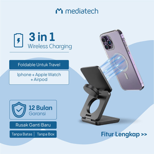 Mediatech 3 In 1 15W Fast Magnetic Wireless Charging Android dan iPhone - 669285