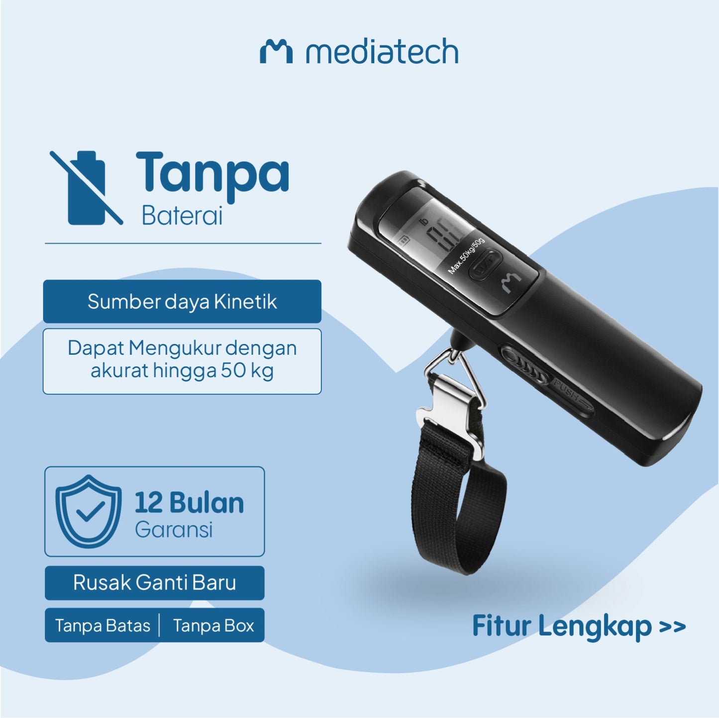 Mediatech Kinetic Luggage Scale timbangan koper digital tanpa baterai KLS01  - 470012