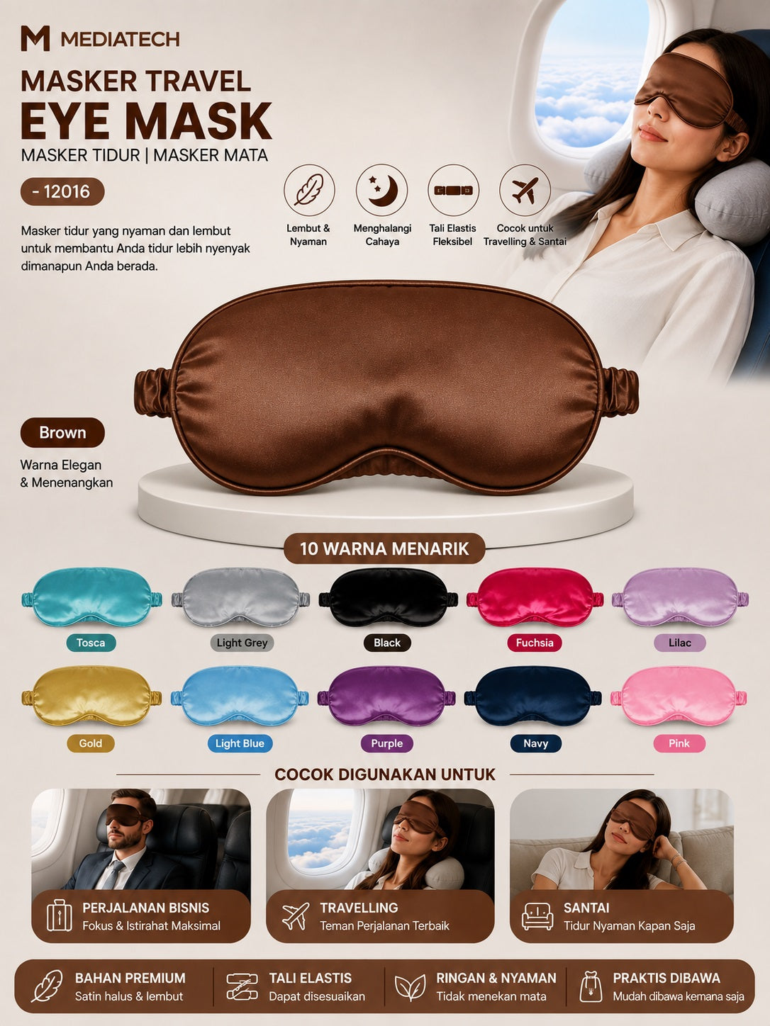 Mediatech masker penutup mata travel eye mask - 12016