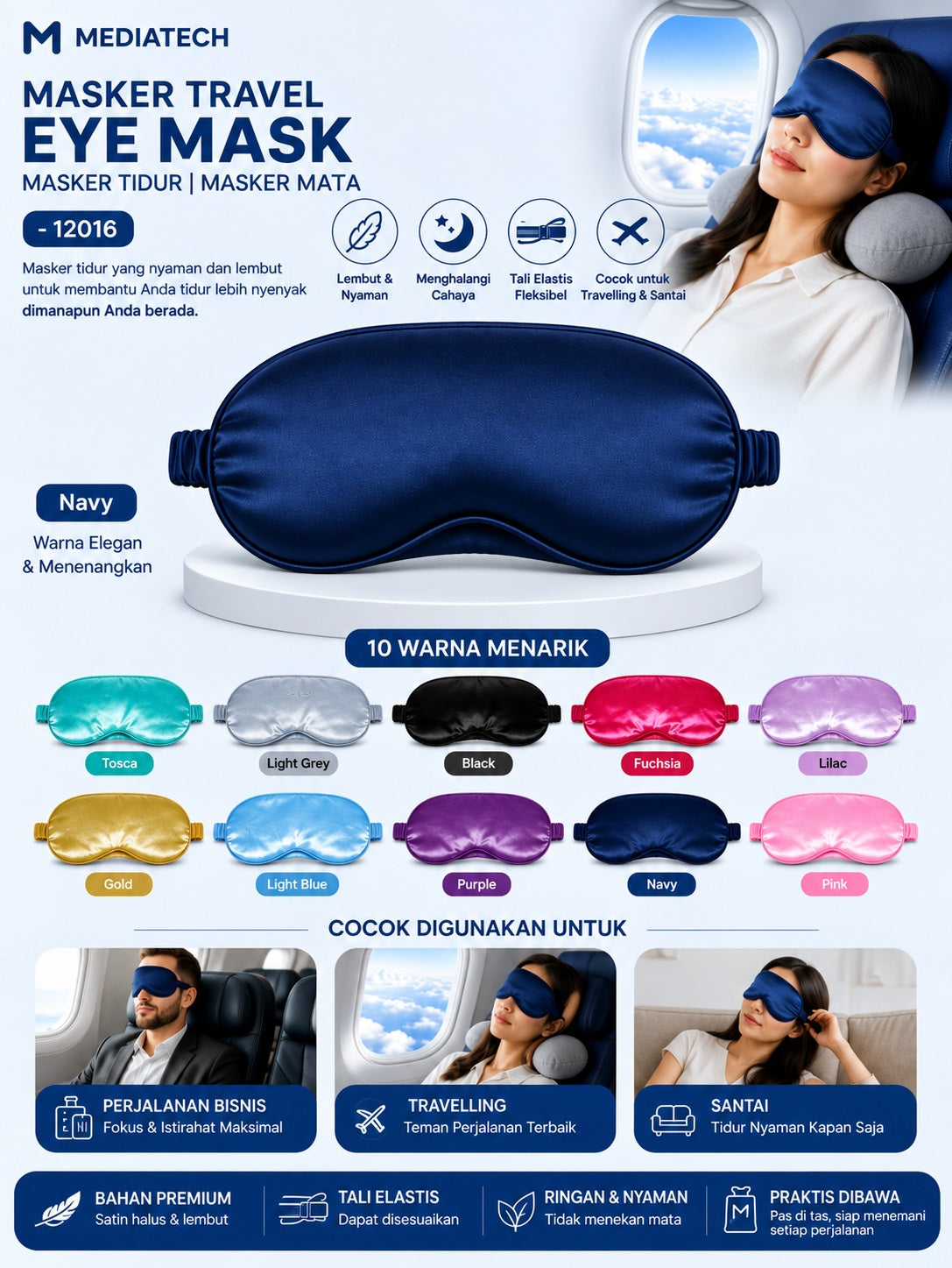 Mediatech masker penutup mata travel eye mask - 12016